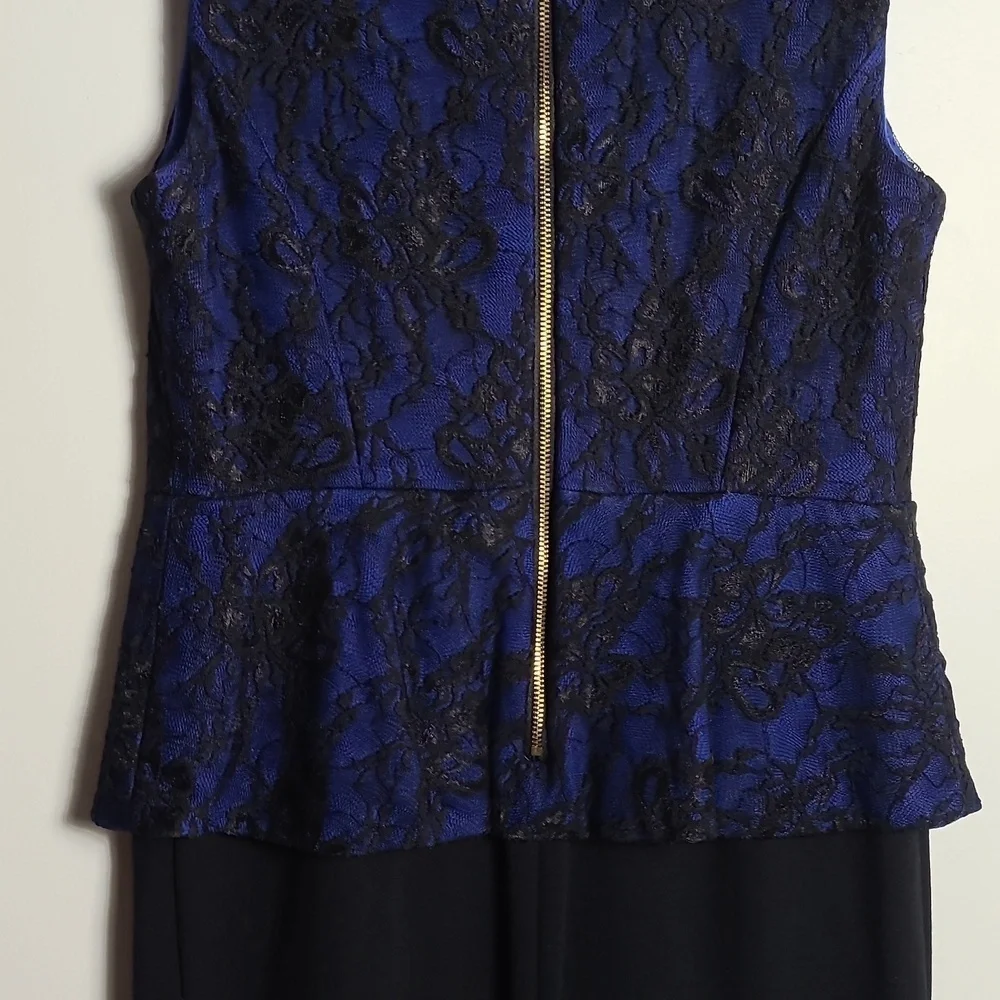 ALFANI Royal Blue With Black Lace Overlay / Black Skirt Sleeveless Dress Size 4P